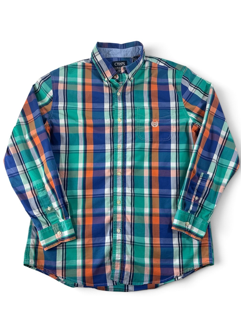 Chaps Men’s L Plaid Button-Down Shirt in Green, Blue & Orange